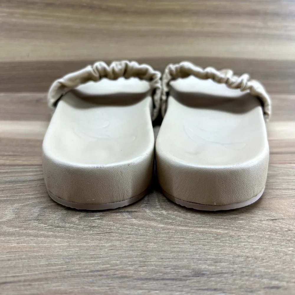 J Crew Slide Sandals‎ 6.5 Tan Pleated Ruched Soft Leather Flats
